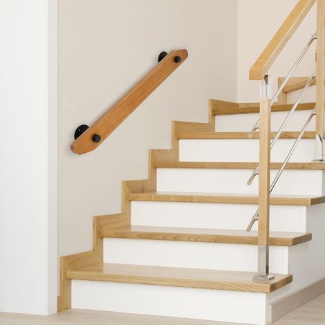 Holz Handläufe für Treppen, Rutschfeste Indoor-Treppen Weiß Handlauf, Wandmontage Handlauf Mit stabilem Metallbügel, Barrierefreie Treppe Haltegriff für ältere Menschen