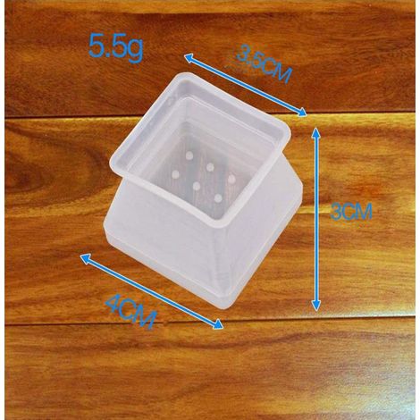 Pieds de chaise, protection de la pointe de la chaise en silicone, couvre-pied carré, empêche le bruit des rayures et les dommages durables, carré doux, protège la jambe de la chaise transparente 24 p (1/4)