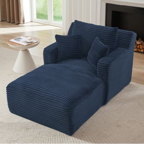 Poltrona chaise longue in corduroy, blu, 166 x 100 x 82 cm, senza montaggio HAVRYA (1/5)