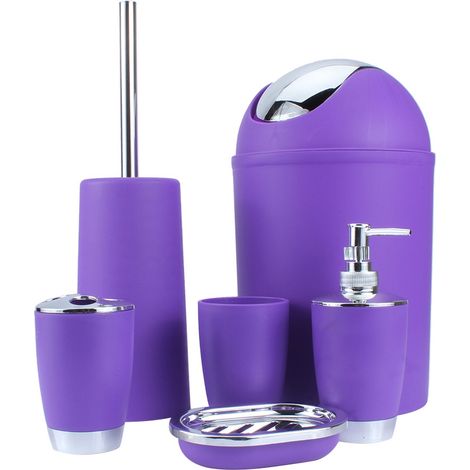 Lot de 6 accessoires de salle de bain : distributeur de savon, gobelet et porte-brosse à dents. (1/5)