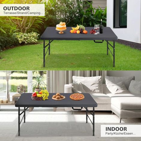 Table pliante 125 x 61 cm en plastique - Table de jardin pliante multifonction avec poignée pour barbecue, camping, fête - Noir (1/5)