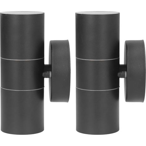 Lot de 2 appliques murales extérieures cylindriques LED GU10 en acier inoxydable, étanches, éclairage haut et bas, pour jardin, villas et salons, 220-240 V, noir (1/5)