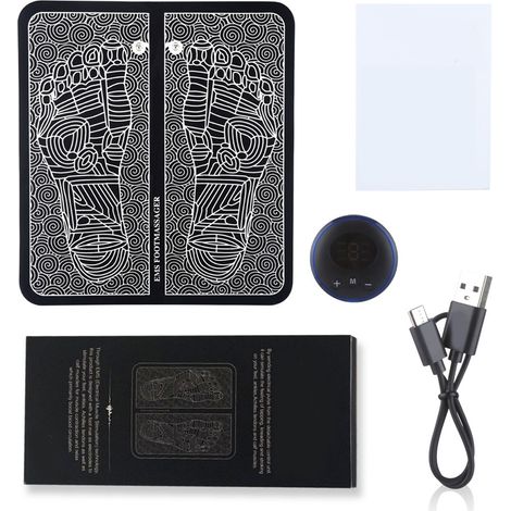 Emballage en sachet OPP noir, coussinet de massage EMS intelligent pour les pieds, rechargeable par USB, 6 modes, 9 niveaux d'intensité, appareil de massage/thérapie des pieds. (1/5)