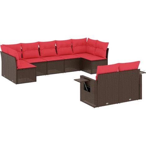 9-teiliges Gartensofa-Set mit Kissen, braun, Polyrattan vidaXL (1/5)