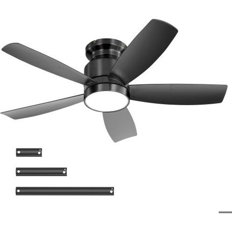 Ventilateur de plafond 42" avec éclairage LED 18 W, télécommande, 5 pales en ABS et moteur CC réversible, noir (1/5)