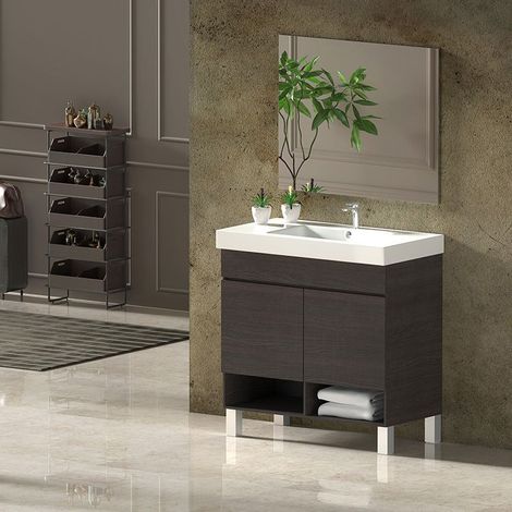Set da bagno NEBARI con gambe - 7 colori diversi - 15 misure - 2 ante o un cassetto a scelta - Include mobile, lavabo e specchio Rovere Sinatra 100x40Cm con cassetto (1/4)
