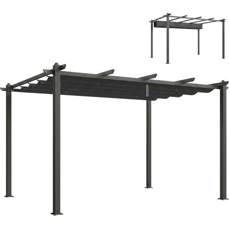 Pergola Gazebo 4x3 m con 8 Fori di Drenaggio, in Alluminio, Metallo e Poliestere, Grigio Scuro