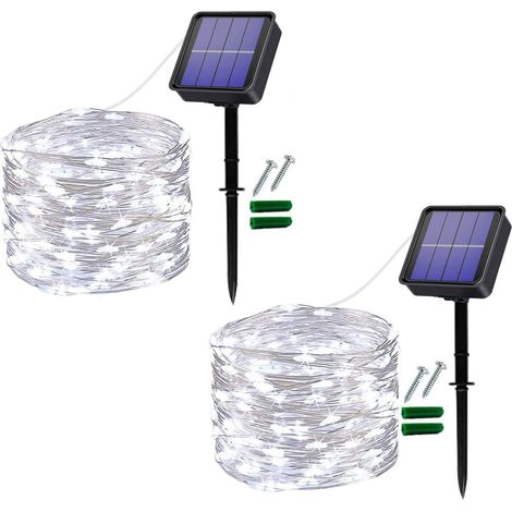 [Lot de 2] Guirlande Lumineuse Extérieur Solaire, 12M 120 LED Guirlande Guinguette Extérieure Etanche Décoration Lumière pour Jardin,Balcon,Terrasse, Mariage,Noël,Fête (Bleu)