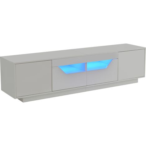 Mobile TV basso bianco lucido 180x40x45 cm con 2 cassetti, 2 armadi e LED (1/5)