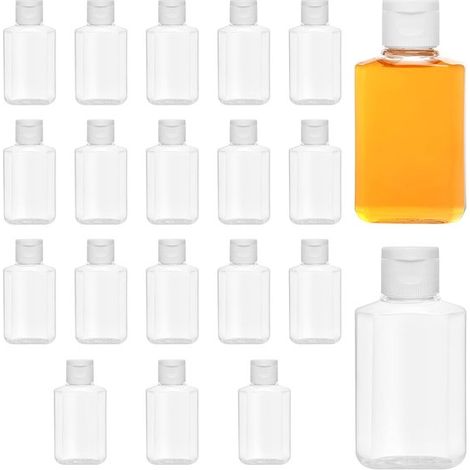20 flaconi in plastica trasparente con tappo a scatto, dispenser in PET, 60 ml, riutilizzabili, flaconi vuoti comprimibili, ricaricabili (1/5)