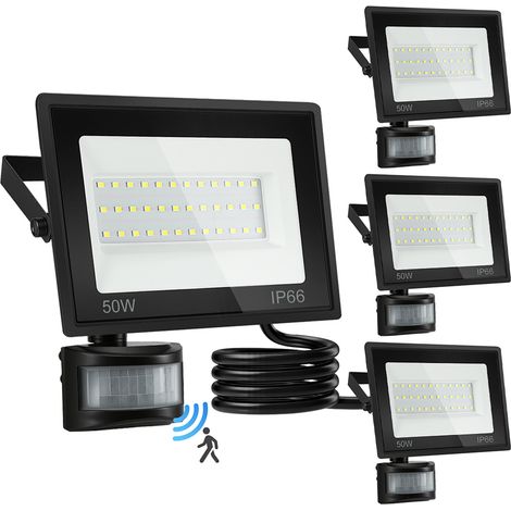 TolleTour Proiettore LED da Esterno 4X50W con Sensore di Movimento – Impermeabile IP66, Faro Giardino 6000K Luce Bianca Fredda