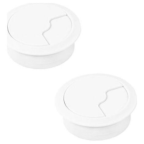 Cable grommets  OFFICE  Cable box hole Ø 60 mm  2 round wireless cable grommets  White plastic  Pluggable cable grommets  Office cable ducts – cable management