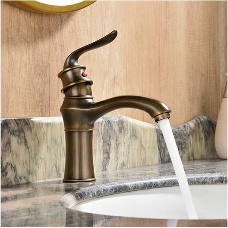 YMYNY Robinet de Lavabo Rétro Mitigeur de Lavabo en Laiton Antique Robinet de Salle Bain Style Classique (1/4)