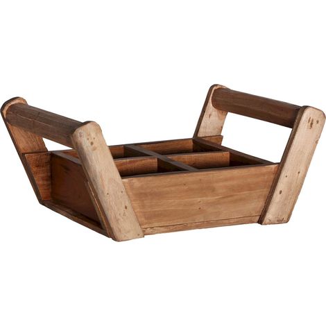 Pot ethnique en bois de mahogany pour plantes - Bois naturel vieilli élégant (1/4)
