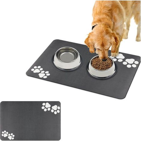 Tapis de nourriture pour chien - tapis de gamelle absorbant au sol 60 x 40 cm - tapis d'alimentation pour chien - gris antidérapant - facile à nettoyer, adapté aux chiens, chats (1/5)