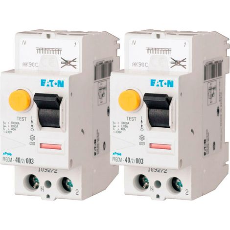 Lot de 2 interrupteurs différentiels auto 40A type AC 30mA, PFGM, borne à ressort