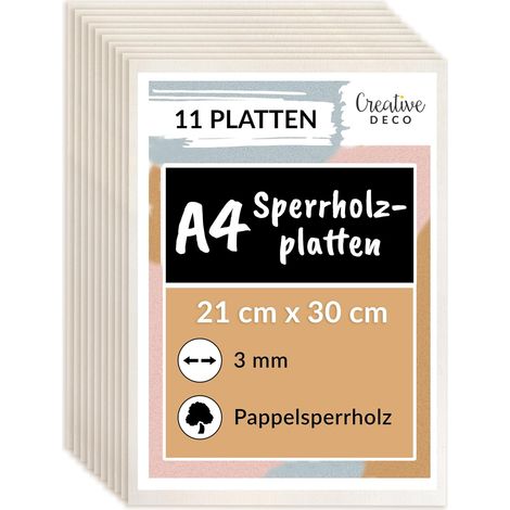 Creative Deco 11 x A4 Sperrholzplatte 3mm 300 x 210 Asiatisches Pappelsperrholz (1/5)