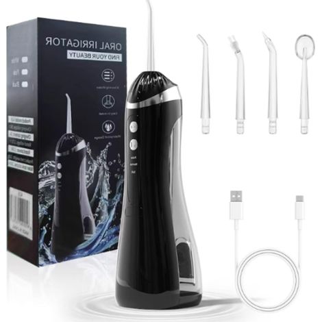 Jet Dentaire Hydropulseur Sans Fil, Hydropulseur Dentaire Portable avec 4 Modes et 3 Intensités, Detartreur Dentaire pour Voyages et Maison, Noir (1/5)