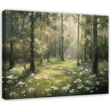 Leinwandbild Wald und Bäume Natur, beruhigende Landschaft für Schlafzimmer, Wohnzimmer und Küche, hochauflösender Druck, 40 x 30 cm