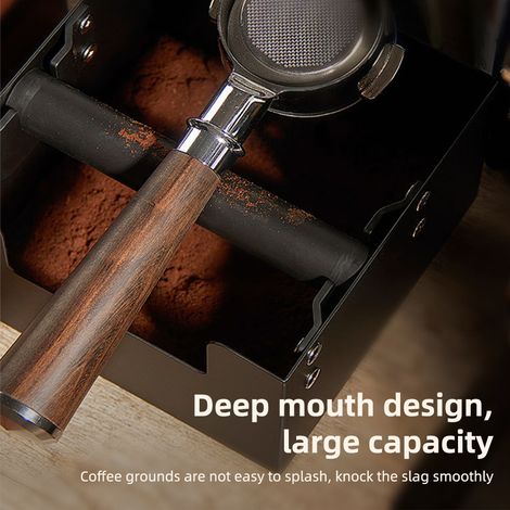 Ortviai Bac à chocs pour marc de café – Boîte en acier 45 noir, 16 x 16 x 12 cm, barre en silicone amovible et base antidérapante (1/4)