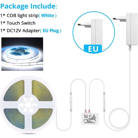 (Lumière blanche froide, 2 m) Bande LED COB pour miroir DC12V avec interrupteur tactile à intensité variable, idéale pour le rétroéclairage des miroirs de maquillage. (1/5)
