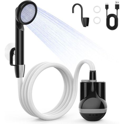 Douche de camping avec pompe - Douche de camping portable avec batterie rechargeable 2200 mAh - Kit de douche portable pour l'extérieur et l'intérieur avec tuyau de 1,8 m - Pour jardin