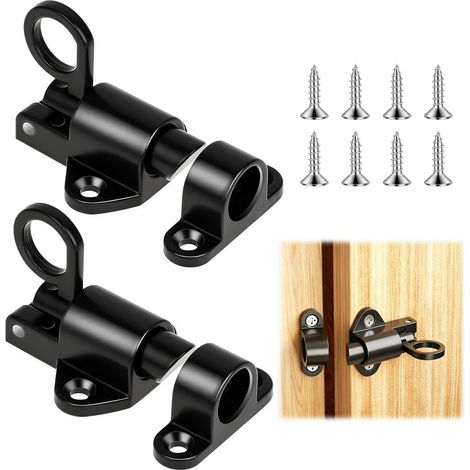 2 Pcs Boulons Porte Automatiques Boulons à Ressort Boulons Verrouillage Extérieure Loquets Porte Jardin Intérieur avec Vis Serrure Coulissante Serrure à Boulon Noir Petit pour Placard, Porte en Bois (1/5)