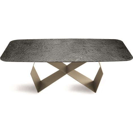 Tavolo fisso 210 cm KARL con base metallo Beige e piano vetro martellato Fume' (1/2)