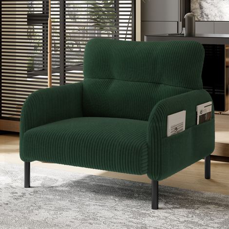 Poltrona in velluto a coste con tasche laterali 75 x 67 x 79 cm verde smeraldo HAVRYA (1/5)