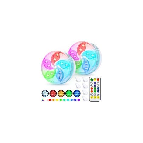 Lumière sous-marine RVB IP68, éclairage de piscine à LED Télécommande Lumières de piscine Éclairage LED étanche Décoration de lampe pour fête, Noël, piscine, Halloween, Noël(2 Pcs)
