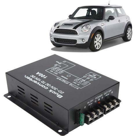 100A Kfz-Stromwandler, 24V auf 12V DC Abwärtstransformator (Schwarz, 100A) (1/5)