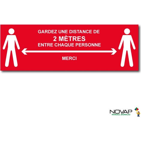 Panneau Distance de sécurité 2m - Rouge - spécial sol - 450x150 mm - 4008349