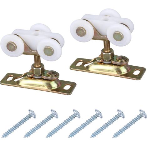 2pcs 3/4" Roues Porte Coulissante Remplacement Kit, Roulettes pour Porte Coulissante avec Crochet Supérieur pour Johnson Quincaillerie Accessoires Placard et Dérivation (Or) (1/5)