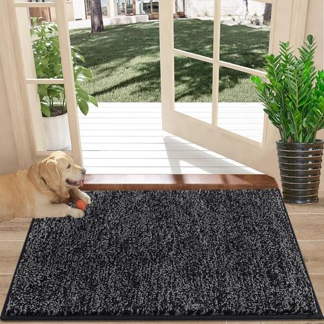 Tapis Entree Interieur Antidérapant Tapis de Bain, Paillasson Exterieur Entree Lavable en Machine, Microfibre Absorbante Tapis, Paillasson Interieur Entrées pour Chiens, Noir Gris, 40x60cm (1/5)