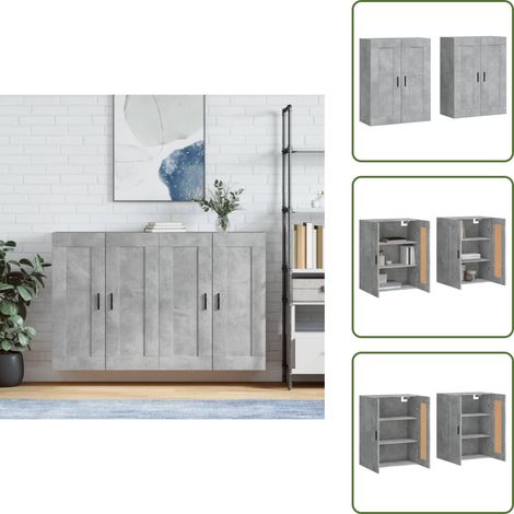 Armoires murales 2 pcs gris béton bois d'ingénierie - Armoire Murale - Meuble Rangement - Buffet - Placard Mural - Étagère Murale (1/5)