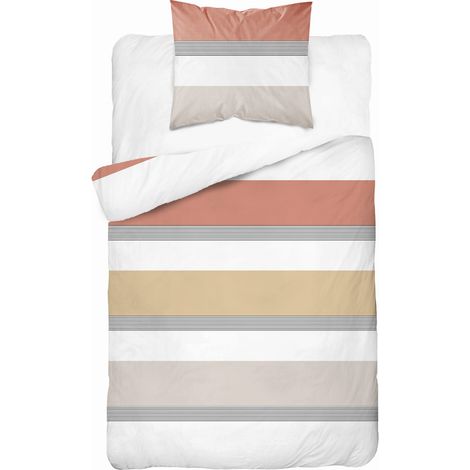 Ropa de cama de algodón 140x200 Rayas Beige Naranja (1/3)