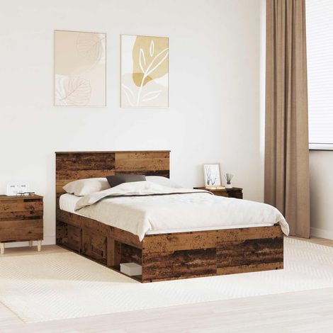 Estructura de cama con cabecera Madera vieja 135 x 190 cm vidaXL (1/5)