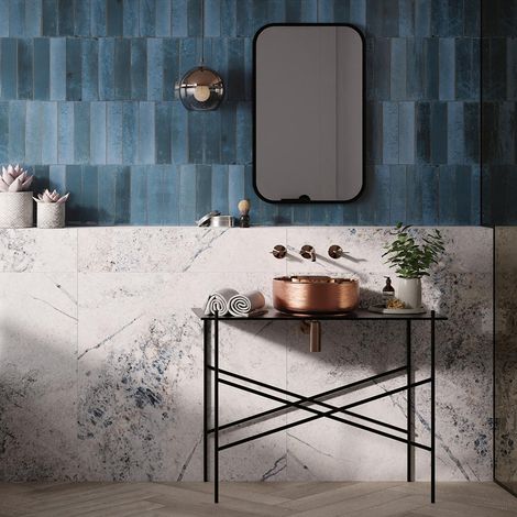 Carrelage Mur grès Cérame brillant ULTRAGLOSS effect Zellige Agadir Lago 7X28cm (1/2)