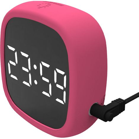 Réveil de voyage numérique LED, commande vocale, luminosité réglable, extinction automatique en cas de faible luminosité, alimentation USB et piles, rose (1/4)