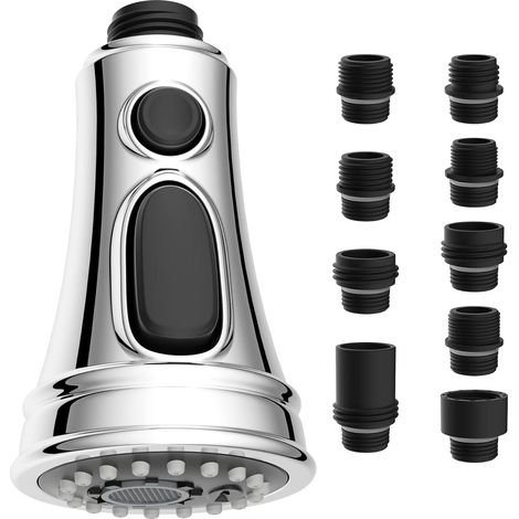 Remplacement de la tête de robinet de cuisine, bec de cuisine à tirette avec 9 adaptateurs, becs d'évier de cuisine à 3 fonctions, compatible avec la plupart des robinets (G1/2), chromé (1/2)