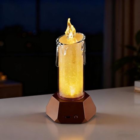 Bougie LED sans flamme, base dorée, effet vacillant réaliste, rechargeable par USB, 2 modes, autonomie de 16 h pour décoration de dîner romantique (1/5)