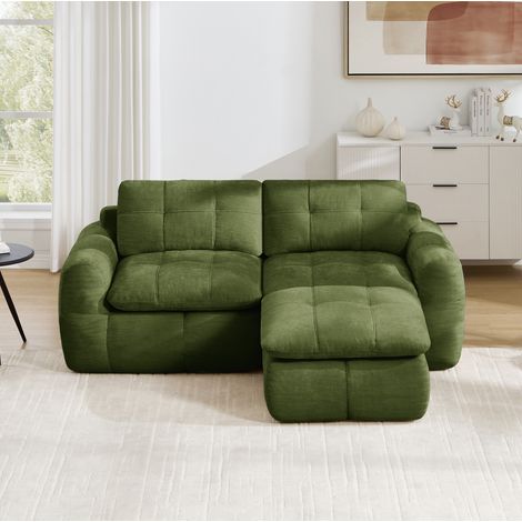 Modulares Ecksofa 2-Sitzer 194 x 160 x 68 cm Chenille grün HAVRYA (1/5)
