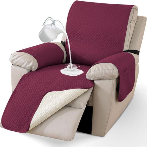 Housse de fauteuil inclinable imperméable 1 place avec poches latérales anti-dérapante bordeaux (1/5)