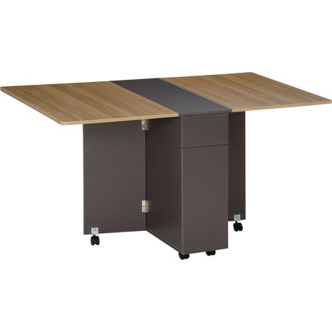 Table de salle à manger pliante en panneaux de particules avec 2 tiroirs et 1 placard, pouvant accueillir jusqu'à 6 personnes, 140 x 76 x 76 cm (1/5)