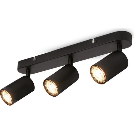 B.K.Licht – Plafonnier orientable à 3 spots GU10 – Métal noir – IP20 – 390mm – Température de couleur 3000K – Pour éclairage d'ambiance