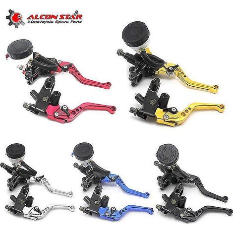 Kit de leviers de maître-cylindre de frein et d'embrayage Alconstar - 7/8" (22 mm) - Réservoir de liquide de frein inclus - Compatible Honda et Kawasaki KLX - Embrayage rouge (1/5)