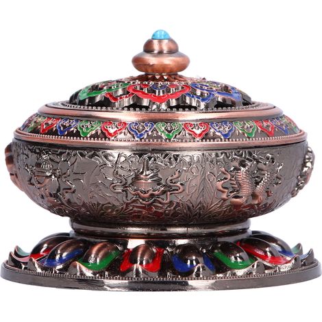 Brûle-encens vintage en alliage de cuivre, support pour bâtons d'encens, décoration colorée rouge pour salon ou cérémonie du thé.