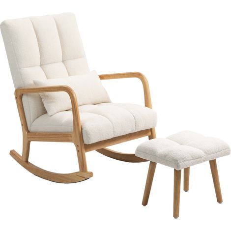 Sillón balancín con reposapiés de madera blanco (1/5)