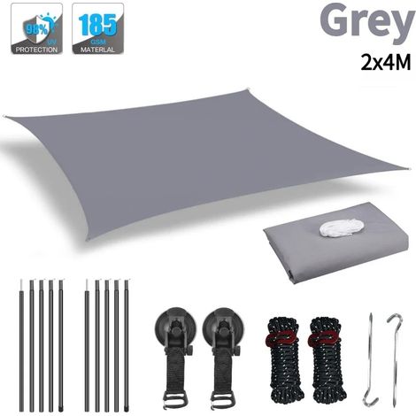 (Gris 2x4M) Voile d'ombrage de camping extérieure avec protection UV, imperméable et résistante au soleil. (1/5)