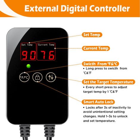 Chauffage pour Aquarium avec Thermostat Numérique Externe Chauffage Submersible en Verre de Quartz avec Protection Contre la Surchauffe et le Manque d'Eau pour Poisson Tortue 300W 500W 800W 1000W 1200